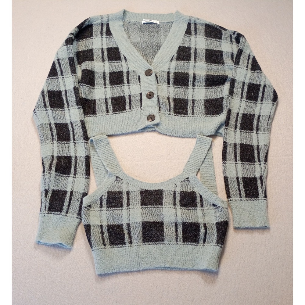 NWT Arizona Jean Company Cropped Flannel Cardigan 2 Piece Size Medium Blue/Black